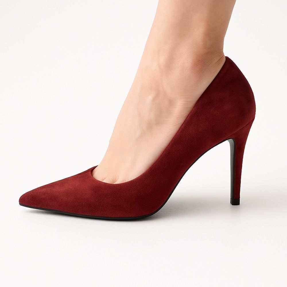 Nine West Finlay Burgundy Brick Red Suede Leather Pointed Toe Pumps